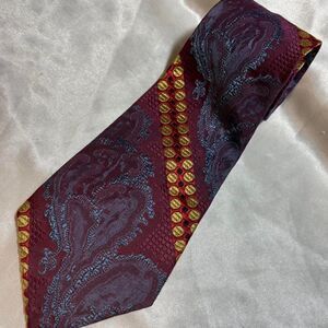 Roncelli Italian Silk Tie Burgundy Paisley Gold Jacquard Vintage 90s Made Italy
